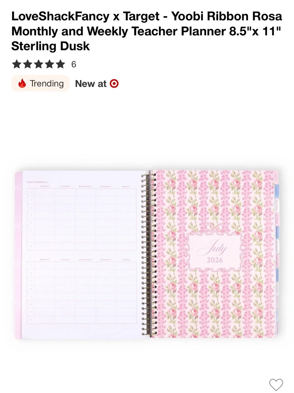 💗🎯 LoveShackFancy x Target - Yoobi Monthly & Weekly Teacher Planner 8.5